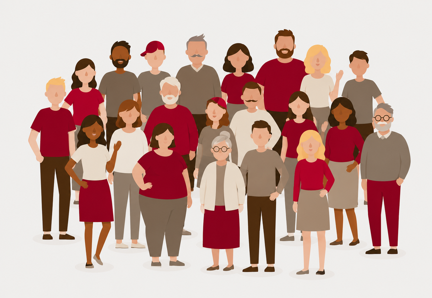 Diverse group in a vector-style illustrated portrait.